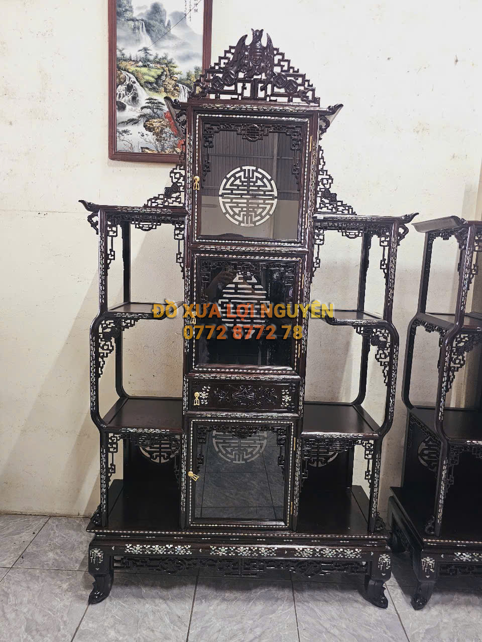 Tủ trưng bày, dơi cài thọ, gỗ gõ mật